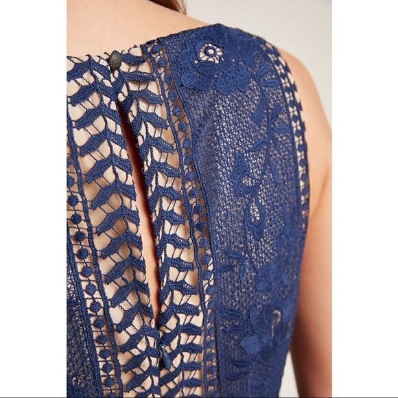 NEW Anthropologie Georgia Navy Blue Romantic Lace Overlay Mini Dress Size 10 - Picture 3 of 4
